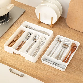 Küchenschubladen-Organizer, verstellbare Trennwand, Aufbewahrungsbox für Utensilien, Besteck, Messer, Gabel