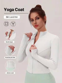 Damen Slim Fit Sportjacke mit Stehkragen, Reißverschluss, Yoga-Jacke, schnelltrocknend, schmal geschnitten