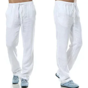 Männer Baumwolle Leinen Hosen Männlichen Herbst Neue Atmungsaktive Einfarbig Leinen Hosen Fitness Streetwear