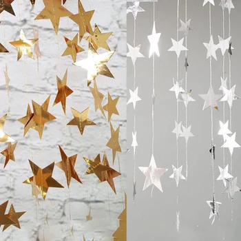 4M 7cm Glänzender Stern Papier Tropfen Girlande Banner Gold Silber Bunting Banner Für Baby Dusche Kinderzimmer