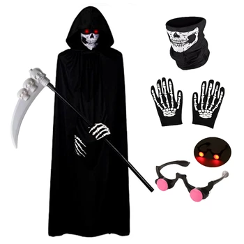 Gruseliges Halloween-Kostüm, Sensenmann-Kostüm für Jungen, Kinderkostüm mit leuchtenden roten Augen