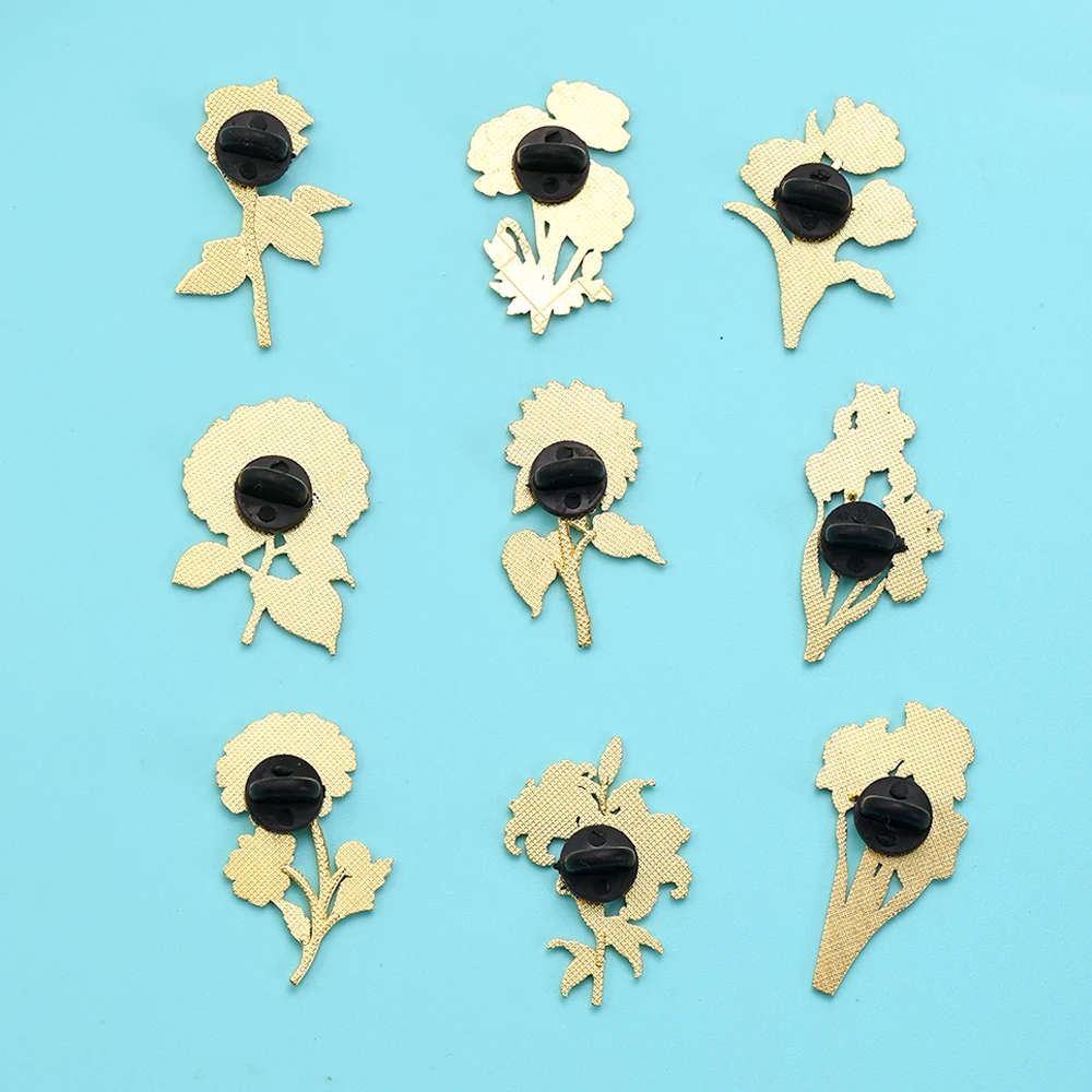 Elegante botanische Emaille-Blumenanstecker, sortierte – Bild 3
