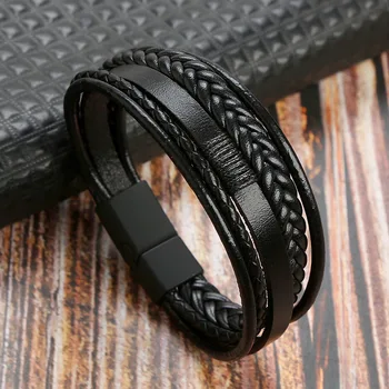 Männer echtes Leder Armbänder mehr schicht ige geflochtene Seil Armbänder für Mann Schmuck Armband homme