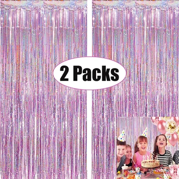 2er-Pack rosa Metallfolie Lametta Fransen Vorhang Hintergrund Geburtstag Hochzeit Dekoration Erwachsene