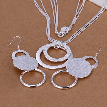 Charms Hochzeit 925er Sterlingsilber Schmuck Mode Hübscher Anhänger Halskette Ohrring Damen Party Set