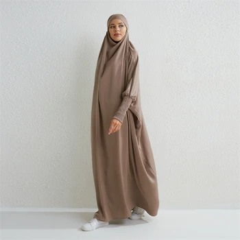 Muslimische Abaya mit Kapuze, Smockärmel, einteiliges Gebetskleid, Damen, Jilbab, islamische Kleidung, Dubai