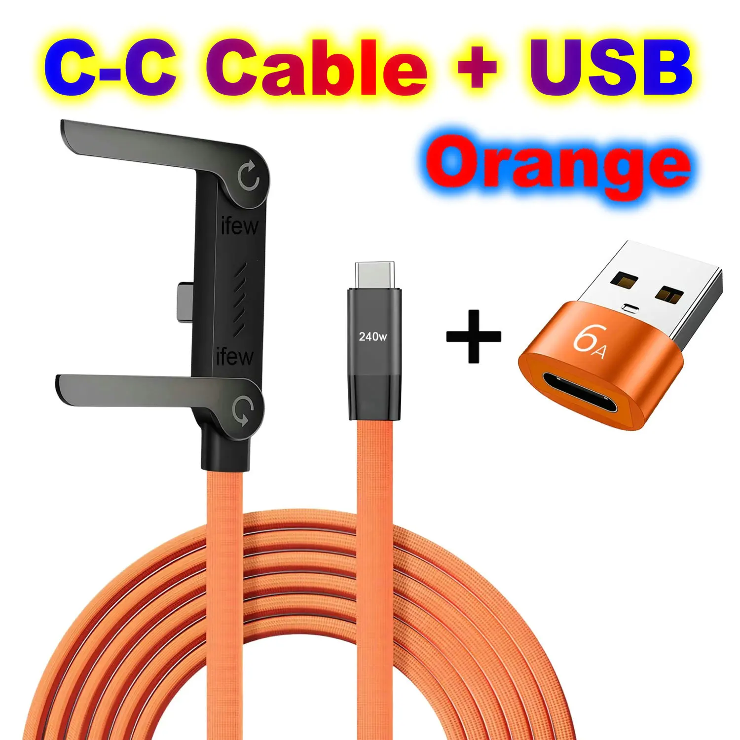 Flaches USB-C Ladekabel 240 W mit integriertem Handyständer