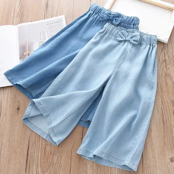 Modische Kinderhosen mit weitem Bein, sommerliche, lässige, dünne Chiffon-Cropped-Hosen für Teenager-Mädchen
