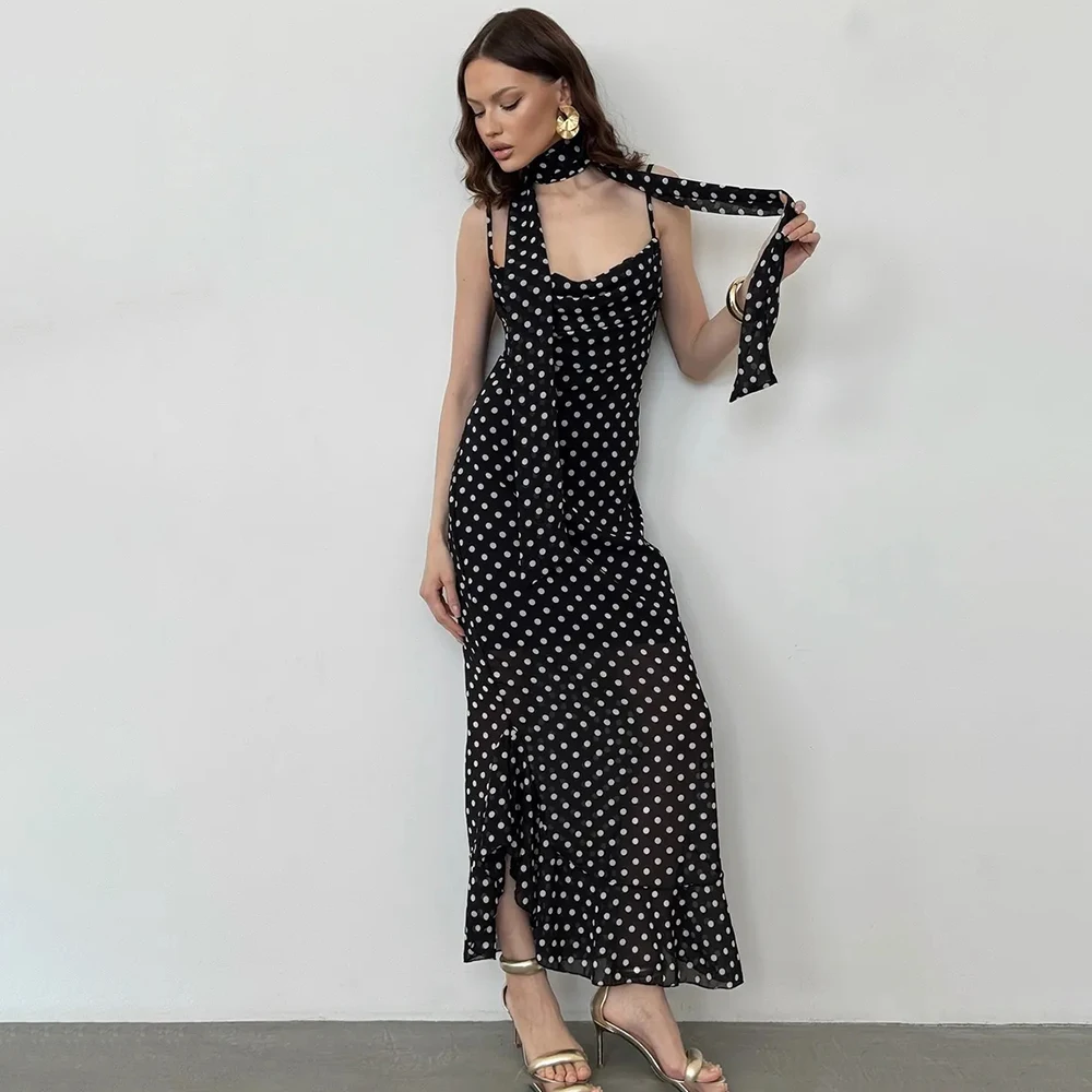 Tuularose Elegantes Polka-Dot Langes Kleid Sommer Schalband – Bild 3