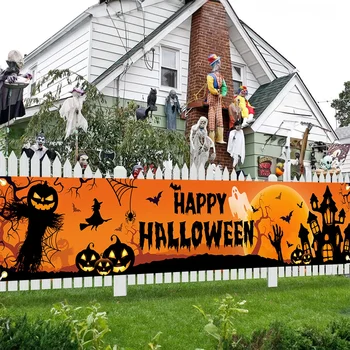 Happy Halloween Outdoor Banner Happy Halloween Dekoration für Zuhause Kürbis Fledermaus Druck Hintergrund