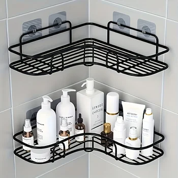 Badezimmer-Eckregal Wandmontierte Ablage Shampoo-Halter Eisen-Duschabflusskorb Bohrfreier Organizer Badzubehör