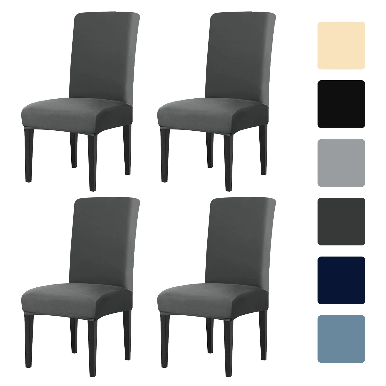 4-teiliges Set mit hohem Stretch-Esszimmerstuhlbezug