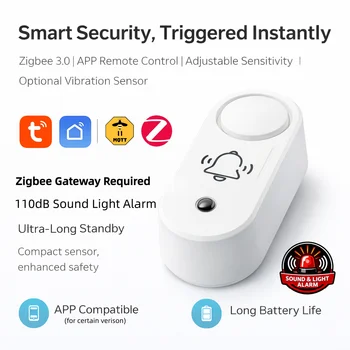 Zigbee Sirenenalarm Smart Home Vibrationssensor Erkennung Sicherheitsalarm TUYA Smart Life & Zigbee 2mqtt