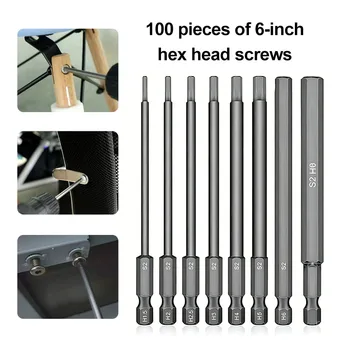 Sechskant-Schraubendreher-Bit-Set, 100 mm lang, S2-Legierungsstahl, magnetisch (8 Stück)