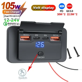 Auto-Ladeadapter mit Schalter 2/4 Anschlüsse 12V 24V PD QC3.0 Lade-Splitter Steckdose für Bus Wohnmobil ATV