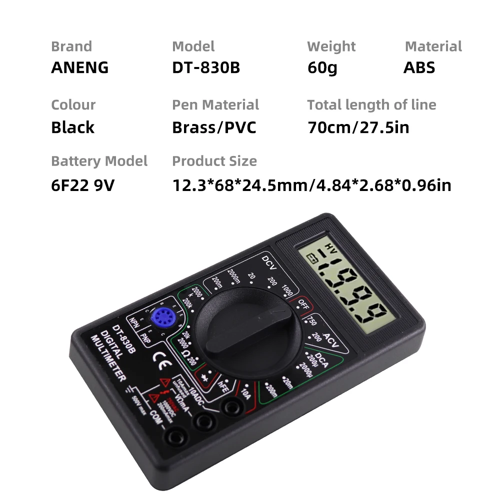 DT830B AC/DC LCD Digital Multimeter 750/1000 V Voltmeter – Bild 5