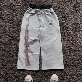 Y2K Hohe Taille Gedruckt Gestickte Street Guard Hosen Frühling Sommer Casual Gerade Bein Doppel Taille Design