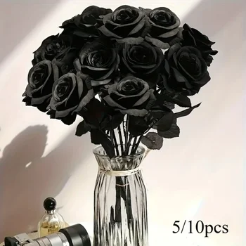 Künstliche schwarze Rosen für Heimdekoration, künstliche Blumen mit langem Stiel, keine Vase, Tischdekoration