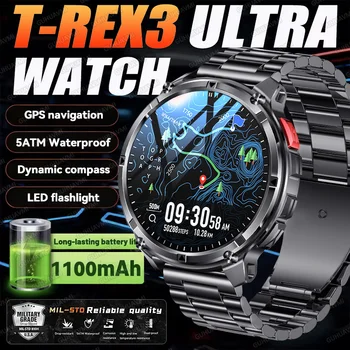 T-Rex3 Ultra 1100 mAh Militär Smart Uhr Männer 1,7 "AMOLED GPS Pfad 5ATM Wasserdichte Kompass LED Taschenlampe