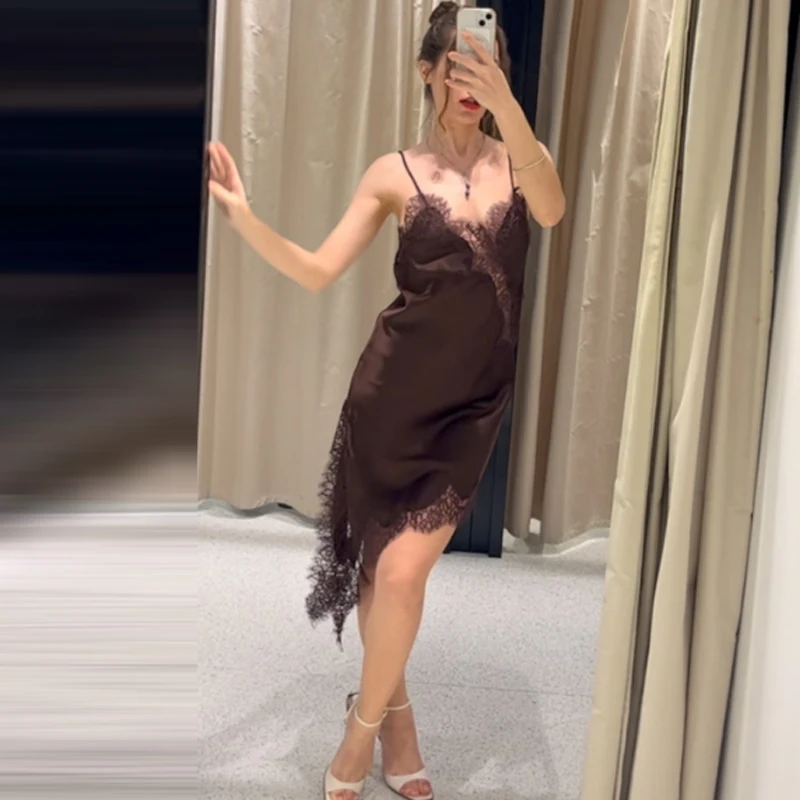 HXAO Damenkleider, Spitze, asymmetrisches Slip-Kleid, Sommer – Bild 4