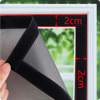 Sommer, schlicht, schwarz, Moskitonetz mit mehreren Größen zur Auswahl, selbstklebendes 2 cm langes Klebeband