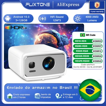 Flixtone D10S Beam Projektor 4K Tragbarer Beamer 4000 Ansi Full HD Film Gaming Android 15.0 MEMC HDR