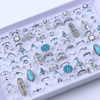 Vintage Boho Glas Türkis Ringe Mode Frauen Urlaub Stil Täglichen Festival Schmuck Party Dekoration Geschenke
