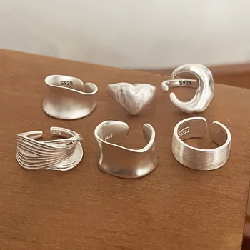 925 Sterling Silber Ringe für Frauen, Paar-Ringe, minimalistisch, handgefertigt, schlicht, breiter