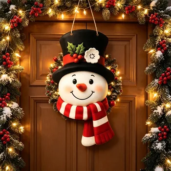 Farmhaus-Weihnachtskranz mit Schneemann, Willkommensdekoration für Haustür, Wand, Fenster, Innen