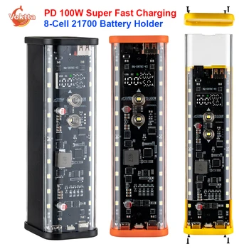 PD 100W Superschnelles Laden DIY Powerbank-Gehäuse, lötfreier 8-Zellen-21700-Batteriehalter
