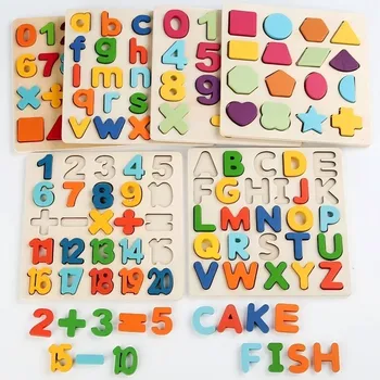 Montessori Spielzeug Buchstaben Zahlen Holz Puzzle Sortieren Mathematik Ziegel Vorschule Frühes Lernen