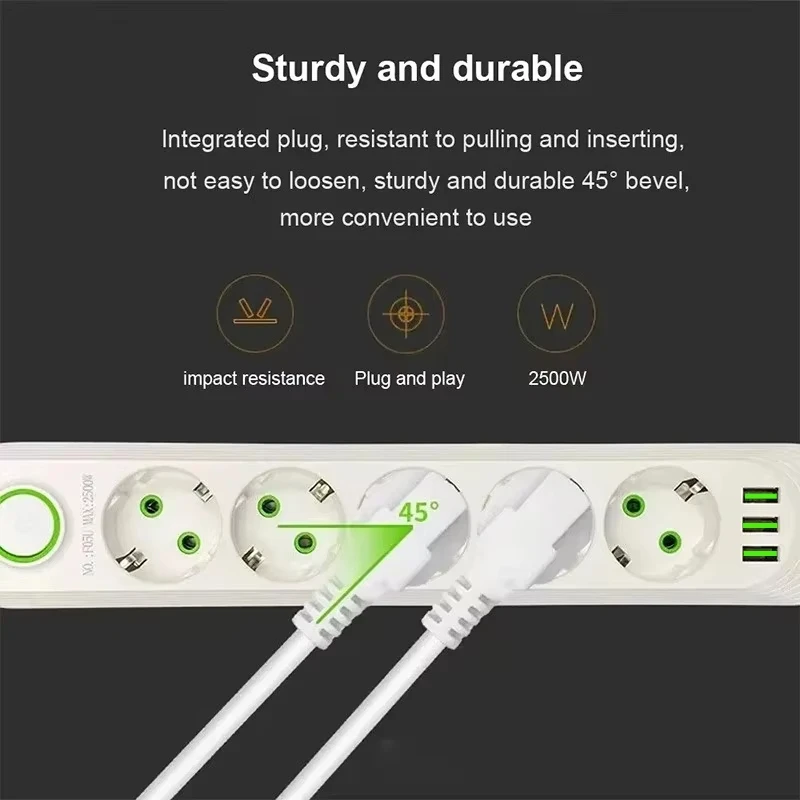 2500W EU-Stecker Mehrfachsteckdose mit Verlängerungskabel – Bild 3