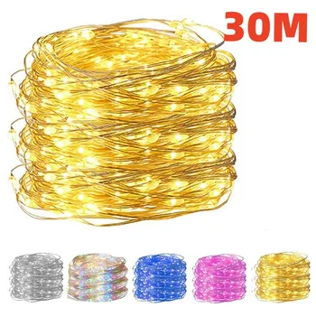 10/20/30M USB LED Lichterketten Kupfer Silber Draht Girlande Licht Wasserdicht Fairy Lichter Für Weihnachten