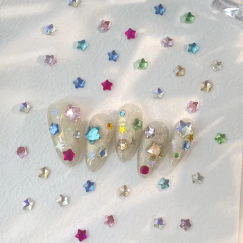 Mix Farbe 4 mm Stern Weihnachten Korea Stil Nail Art Charms 3D niedlich 6 mm bunte Stern (50 Stück)