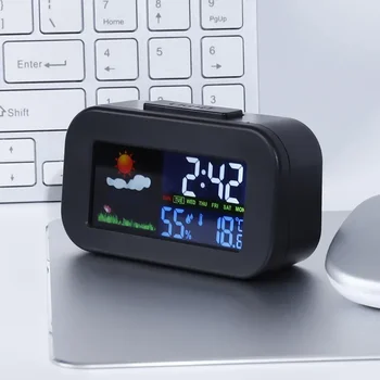 Wetterstationuhr mit Farbdisplay - Temperatur- und Luftfeuchtigkeitsmonitor, Hintergrundbeleuchtung für Kinder