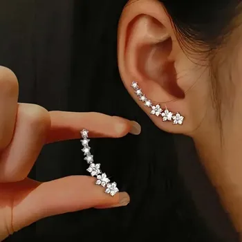 Mode Silber Farbe Zirkon Blume Stern Stud Ohrringe Für Frauen Einfache Metall Piercing Klettern Ohrringe