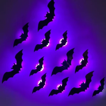 LED Nachtlicht Halloween 3D stereoskopische Fledermaus Wandaufkleber PET‑Material leuchtendes Ornament