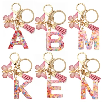 Mode DIY A-Z Buchstaben schlüsselbund Metall Halter Pendent Schlüssel Kette Frauen Auto Schlüssel Ring