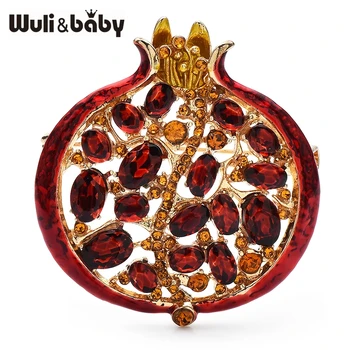 Wuli&baby Brosche mit rotem Kristall, Granatapfelpflanze, für Damen, Sommerschmuck, Geschenktüte, Anzug