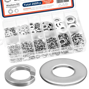 Sortimentsset für Sicherungs- und Unterlegscheiben aus Edelstahl M3, M4, M5, M6, M8, M10 (260 Stück)