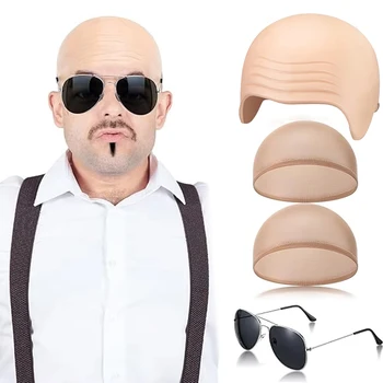 Set mit Glatze, Make-up, Glatze, Perückenkappen, Cosplay-Kostüm, Zubehör für Männer und Frauen (4 Stück)