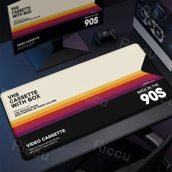 Retro-Mauspad im VHS-Stil, XXL-Computer, großes Mauspad, rutschfeste Gamer-Tastatur, 90 x 40 cm, Kunstdesign