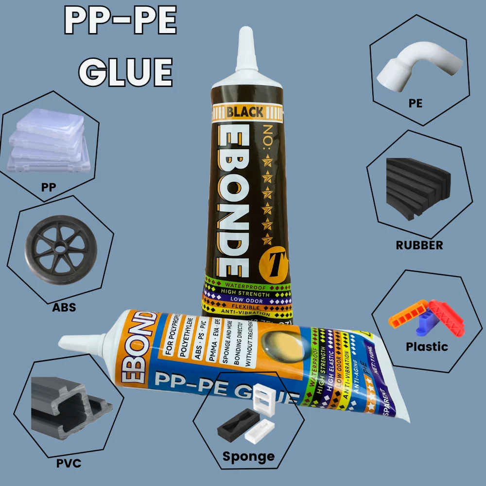 PP PE-Kunststoff-Klebekleber, schwarz und transparent