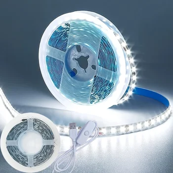 5 V USB-LED-Lichtleiste, Knopfschalter, flexibles Band, SMD3528, Klebeband, 60 LEDs/m