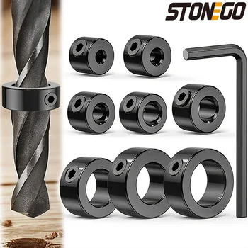STONEGO 8 Stück Bohrer-Tiefenanschlagringe - 3-16 mm verstellbare Halsbänder, Positionierer