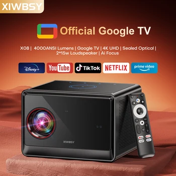 XIWBSY 64GB Google TV Projektor 4000ANSI Offline Kino Beamer 4K Video Projektor Android 14.0 Versiegelter