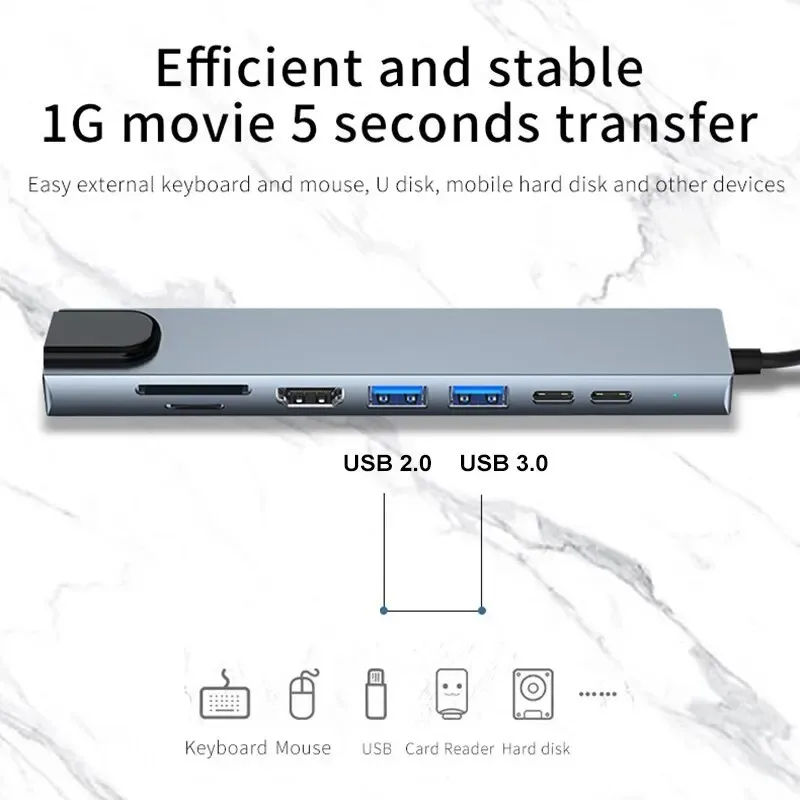 USB-C Hub mit 4K HDMI, RJ45, SD/TF und PD, mehrere Varianten – Bild 3
