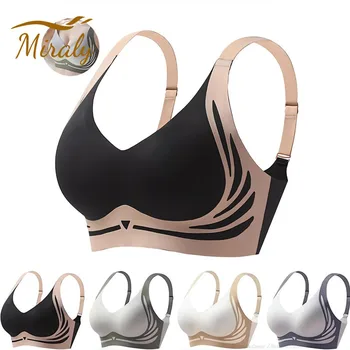 Leistungsstarker, nahtloser Push-up-BH für Damen, gerafft, kabelloser BH, weich, vollständige Abdeckung