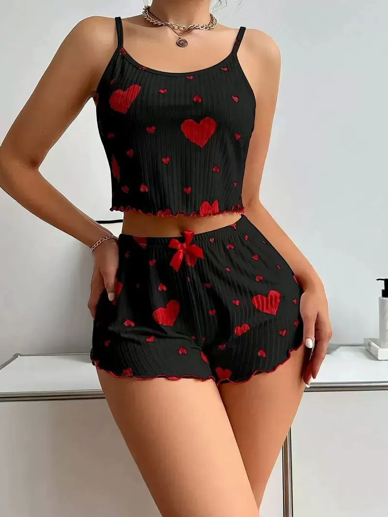 2-teiliges Set für Damen, Pyjama-Shorts, Anzug, Homewear