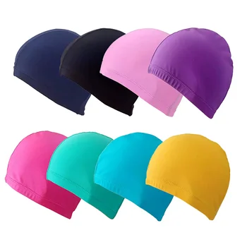 Bade kappe elastische Nylon Ohr schutz lange Haare Pool kappe schlanke Bade kappe Schwimm zubehör